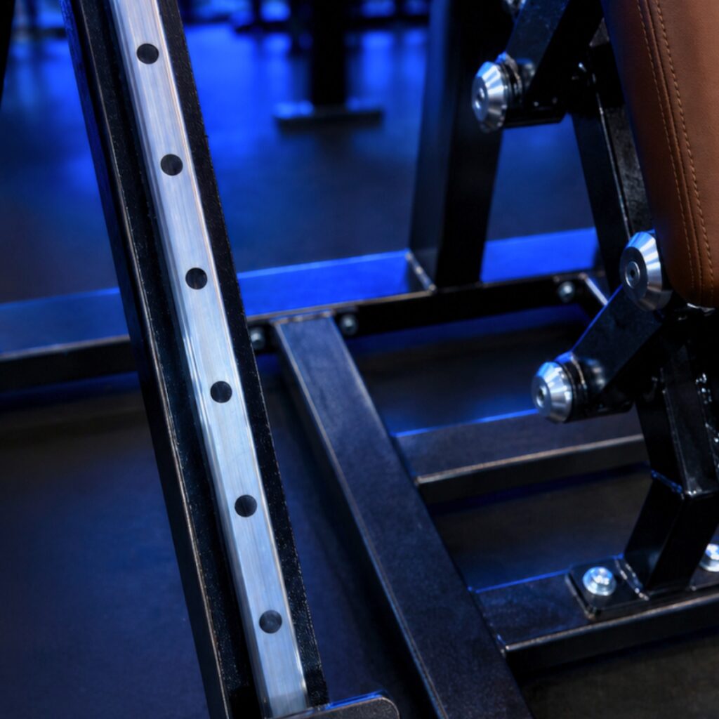 Guia linear e patim em rack de musculação